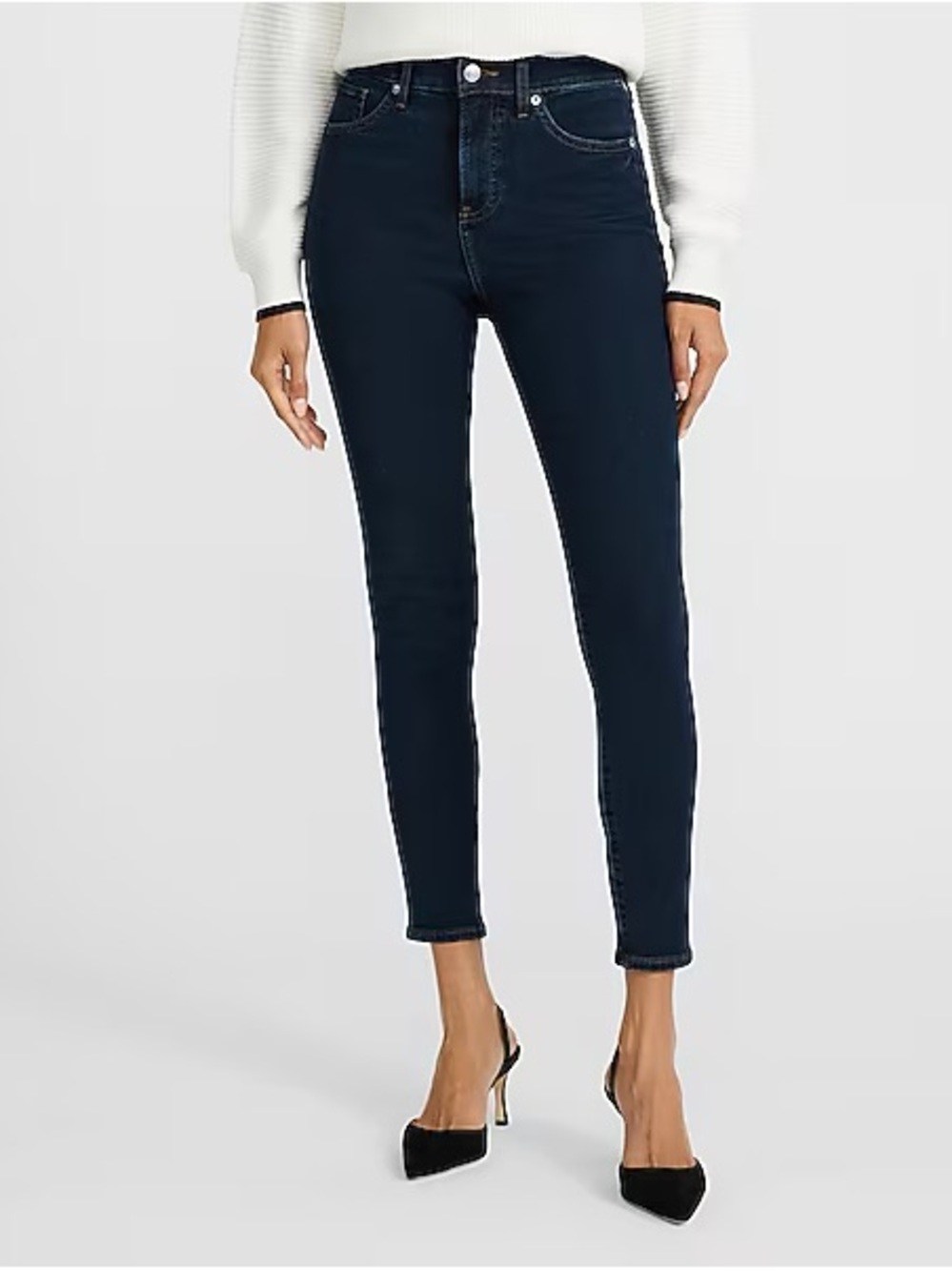 Express Dark Blue Mid-Rise Skinny Jeans, Supersoft